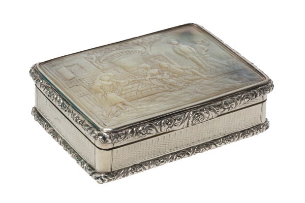 Appraisal: A George IV silver and mother of pearl rectangular hinge