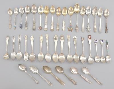 Appraisal: A Collection of Small Silver Souvenir Spoons Including thirty-three sterling