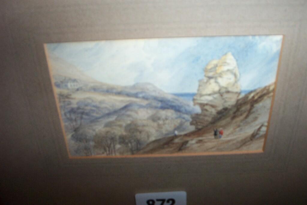 Appraisal: A th century watercolour of a coastal landscape with rocky