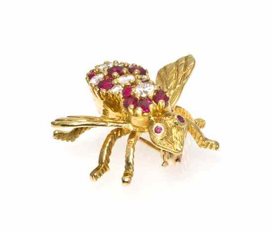 Appraisal: An Karat Yellow Gold Ruby and Diamond Bumble Bee Pin