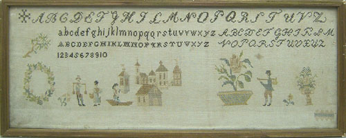 Appraisal: Dutch silk on linen sampler th c x