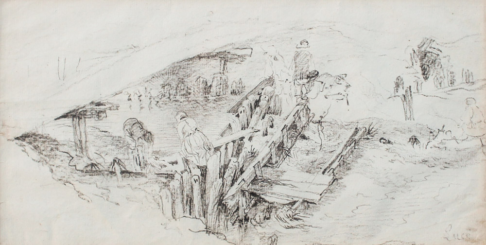 Appraisal: LUCE Maximillian French - Workers Constructing a Bridge Pencil drawing