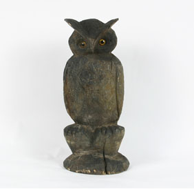 Appraisal: Folk Art carved barn owl figure with glass eyes stump