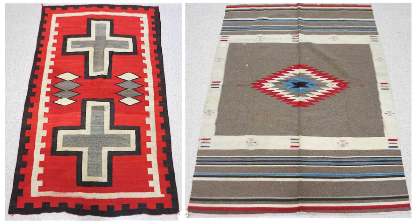 Appraisal: TWO VINTAGE NAVAJO WEAVINGS blanket with central diamond motif on