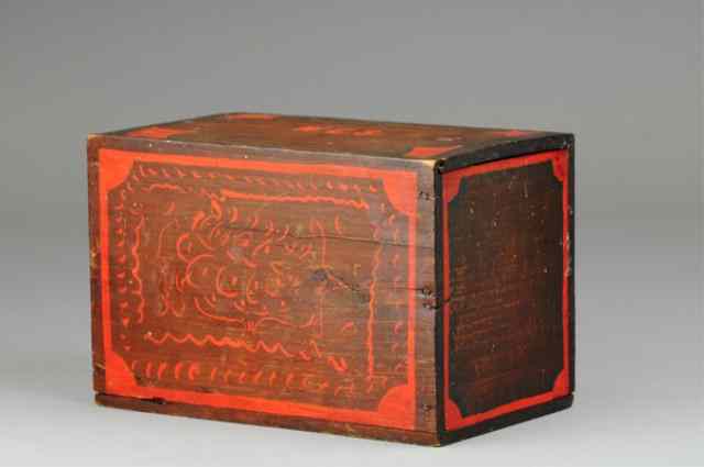 Appraisal: FOLK ART PAINTED BOX Wooden box with sliding lid top