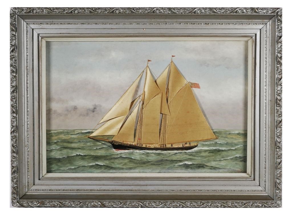 Appraisal: THOMAS WILLIS SCHOONER PAINTINGThomas Willis American Dutch - mixed media