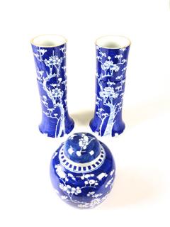 Appraisal: pair of ca Chinese blue and white vases and ginger