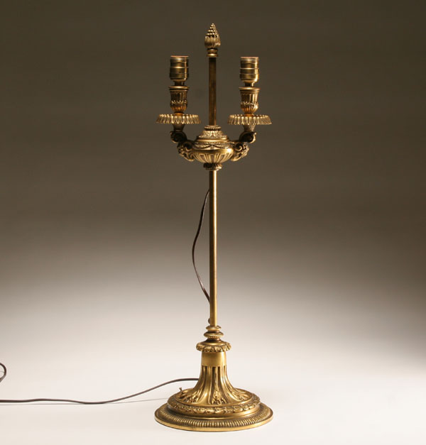 Appraisal: Louis XVI style French gilt bronze two light lamp bouillotte