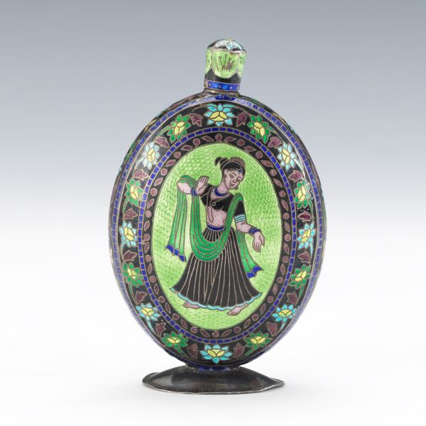 Appraisal: INDIAN STERLING AND ENAMEL PERFUME BOTTLE x Depicting a dancing