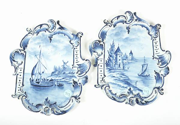 Appraisal: A pair of Delft tin glaze blue and white wall