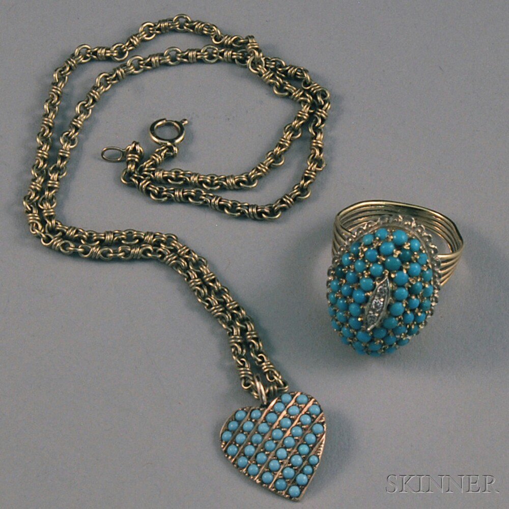 Appraisal: Two Pieces of Turquoise Jewelry a kt gold turquoise and