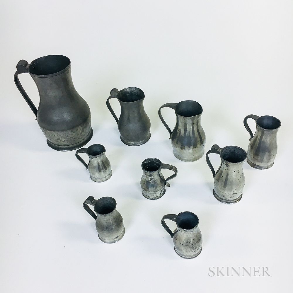 Appraisal: Nine Pewter Measures Nine Pewter Measures attributed to the Channel