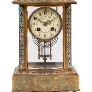 Appraisal: A French Onyx and Champlev Mantel Clock Late th Century