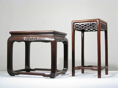 Appraisal: Two Chinese hardwood stands one rectangular the other of square