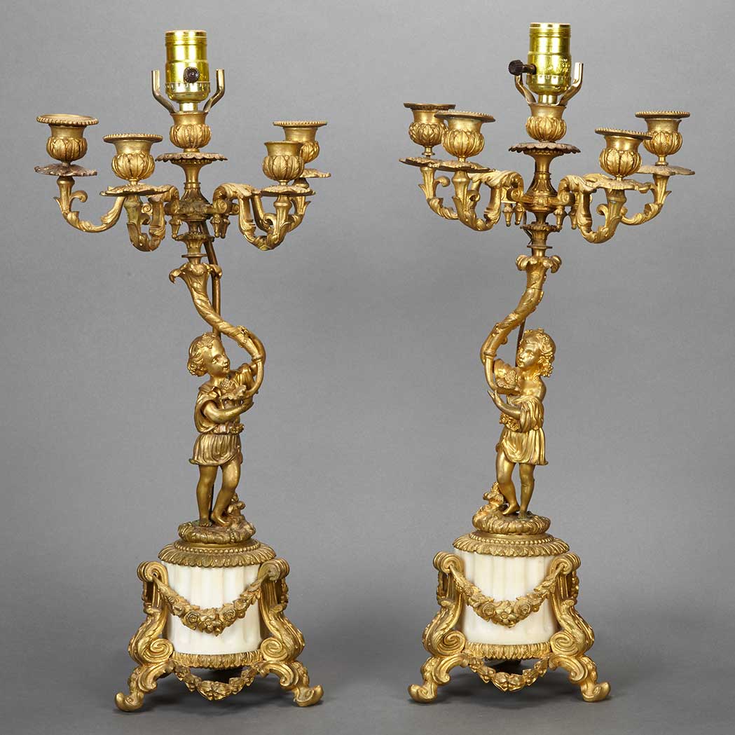 Appraisal: Pair of Transitional Louis XV XVI Style Gilt-Metal and White