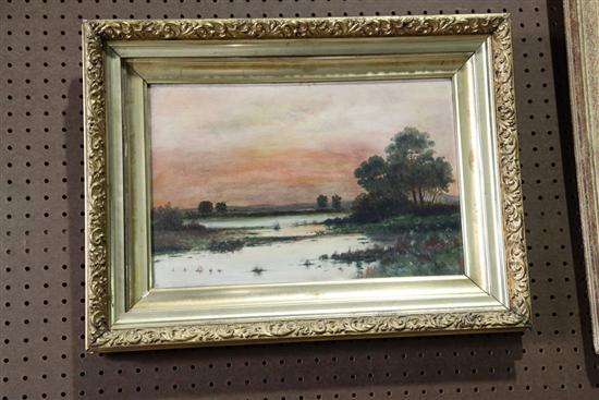 Appraisal: GILT FRAMED LANDSCAPE PAINTING Oil on artist's board Depicting a