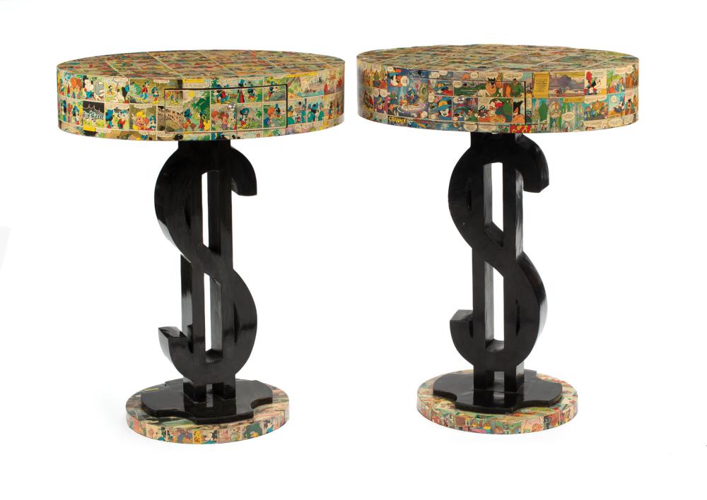 Appraisal: Pair of Art Moderne Comic Veneer Oval Tables single drawer