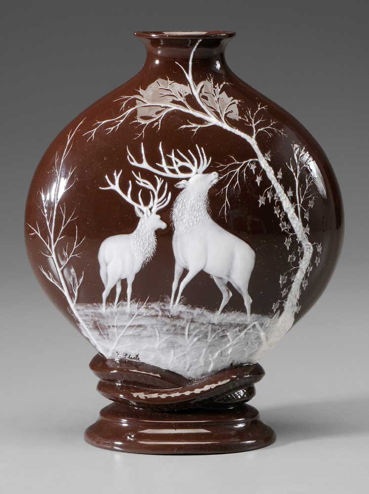 Appraisal: Pate-Sur-Pate Vase English th century stags in a woodland setting