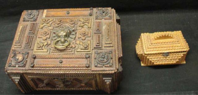 Appraisal: Tramp Art Boxes From a Mamaroneck estate Dimensions h x