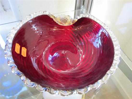 Appraisal: MURANO GLASS BOWL BURGUNDY AND CLEAR GLASS WITH GOLD FOIL