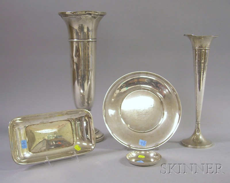 Appraisal: Five Sterling Silver Yachting Trophies a large weighted trophy by