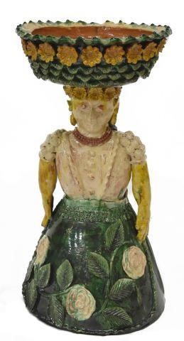 Appraisal: Earthenware folk art figure with removable planter bowl Michoacan Mexico