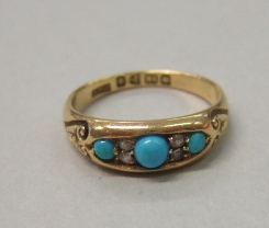 Appraisal: A Victorian ct gold turquoise and diamond set ring mounted