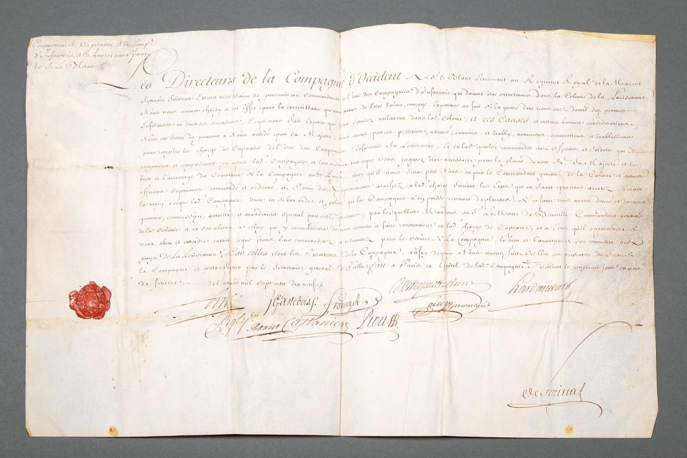 Appraisal: French Louisiana Manuscript Document on Vellum dated signed by Les