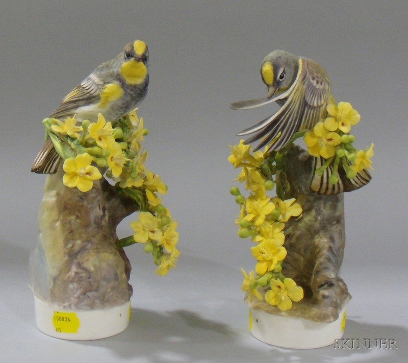 Appraisal: Pair of Royal Worcester Dorothy Doughty Hand-painted Bisque Audubon Warbler