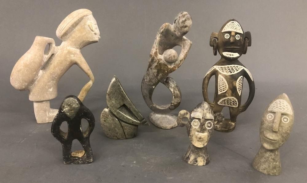 Appraisal: Stone Carved Figures Including Thomassie Kudluk Stone carved figures to