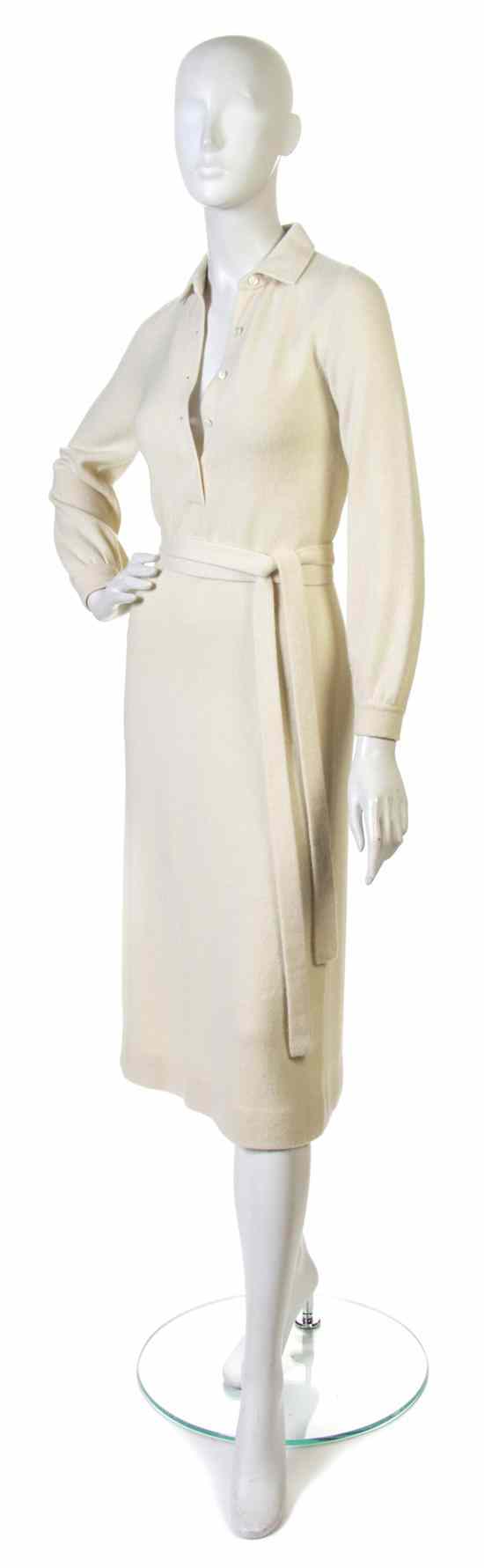 Appraisal: A Halston Cream Cashmere Dress Labeled Halston