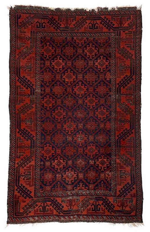 Appraisal: Caucasian Rug th century repeating diamond shaped field red geometric