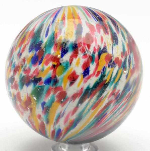 Appraisal: Onionskin Clown Marble with Mica White base onionskin with nice