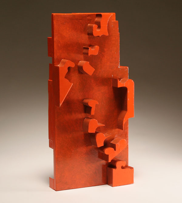 Appraisal: Doris Vlasek-Hails American - painted orange abstract wooden sculpture Signed