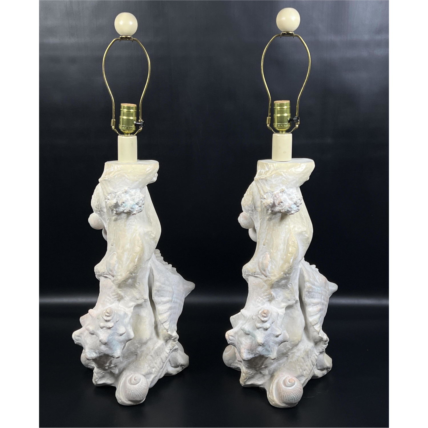 Appraisal: Pr Sirmos style nautical shell lamps Plaster composition material Solid