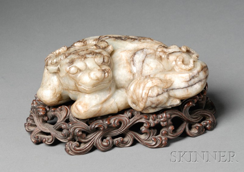 Appraisal: Jade Carving gray stone with dark veining carved as a