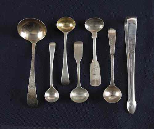 Appraisal: Group of silver tableware to include five salt spoons Georgian