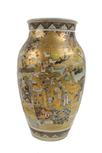 Appraisal: JAPANESE SATSUMA POTTERY VASE Hand enameled with figures in traditional