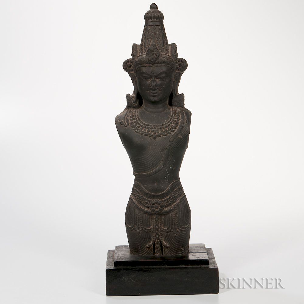 Appraisal: Black Stone Sculpture of a Torso Black Stone Sculpture of