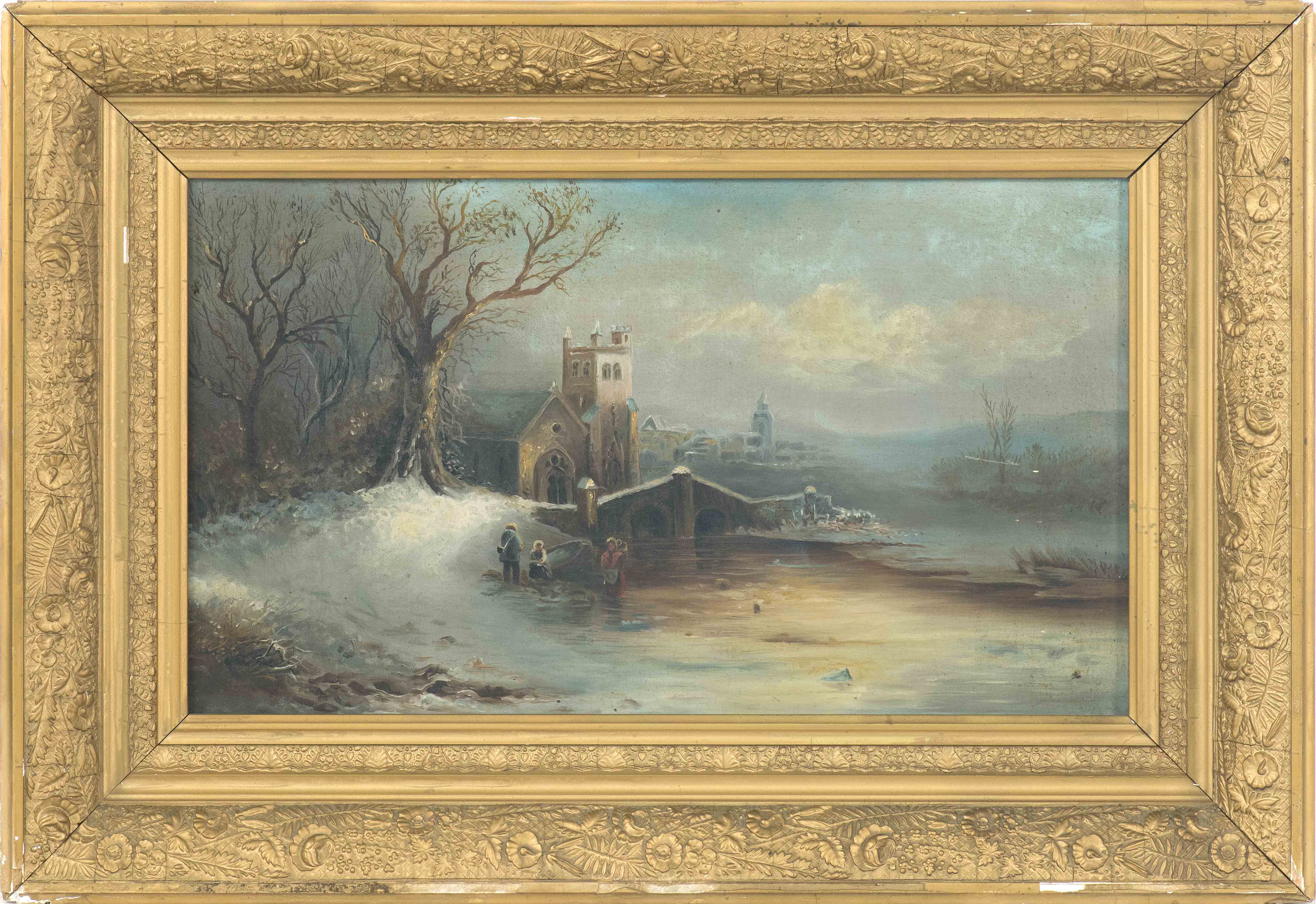 Appraisal: CONTINENTAL SCHOOLLate th CenturyWinter landscape with cathedral No apparent signature