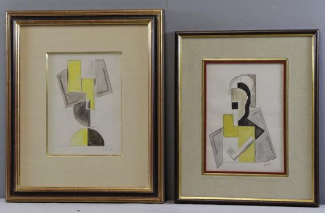 Appraisal: KLIOUNE Ivan Two Abstract Watercolors on Paper Both initialed in