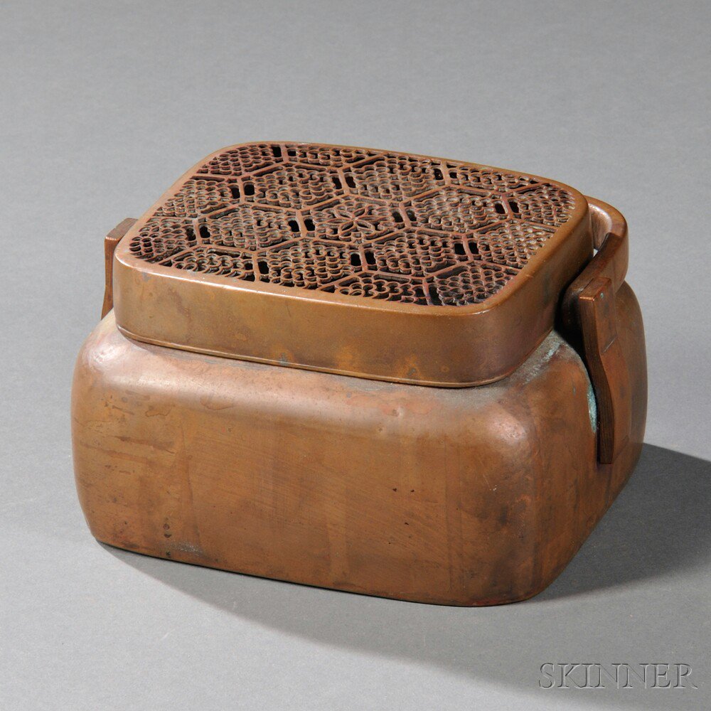 Appraisal: Bronze Handwarmer China a handwarmer of rounded rectangular body and