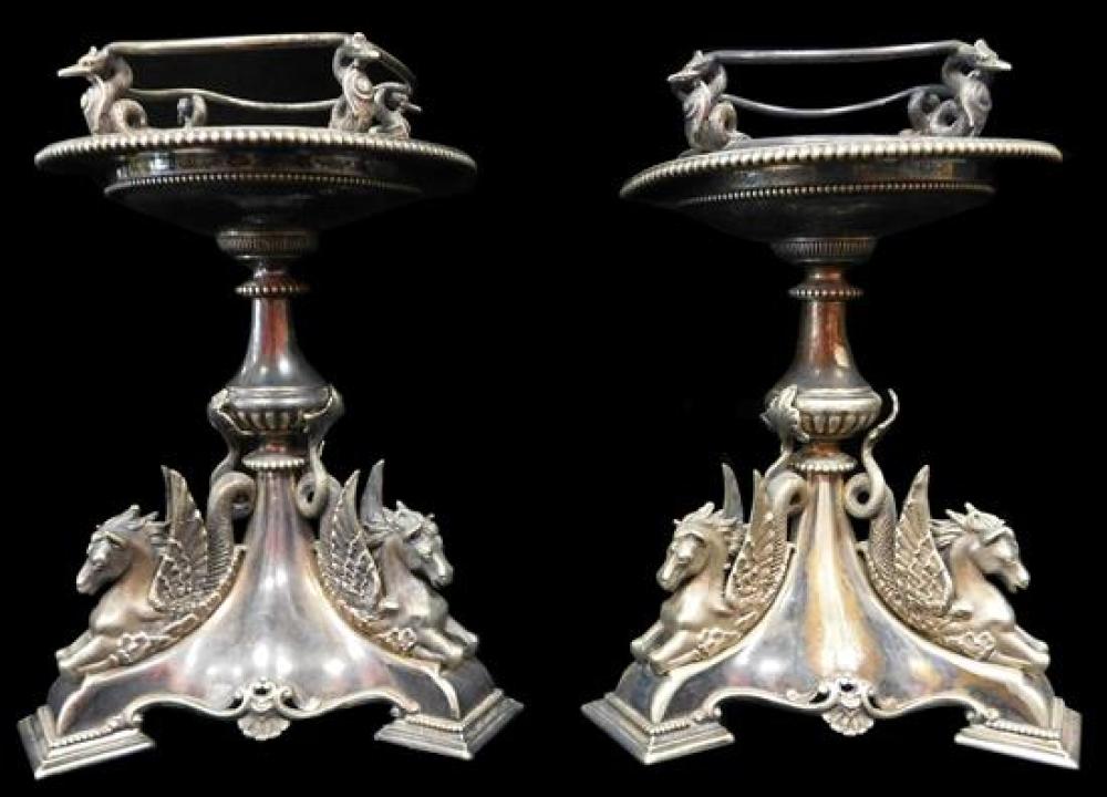 Appraisal: SILVER Pair of mid- th C English silverplate candleholders dated