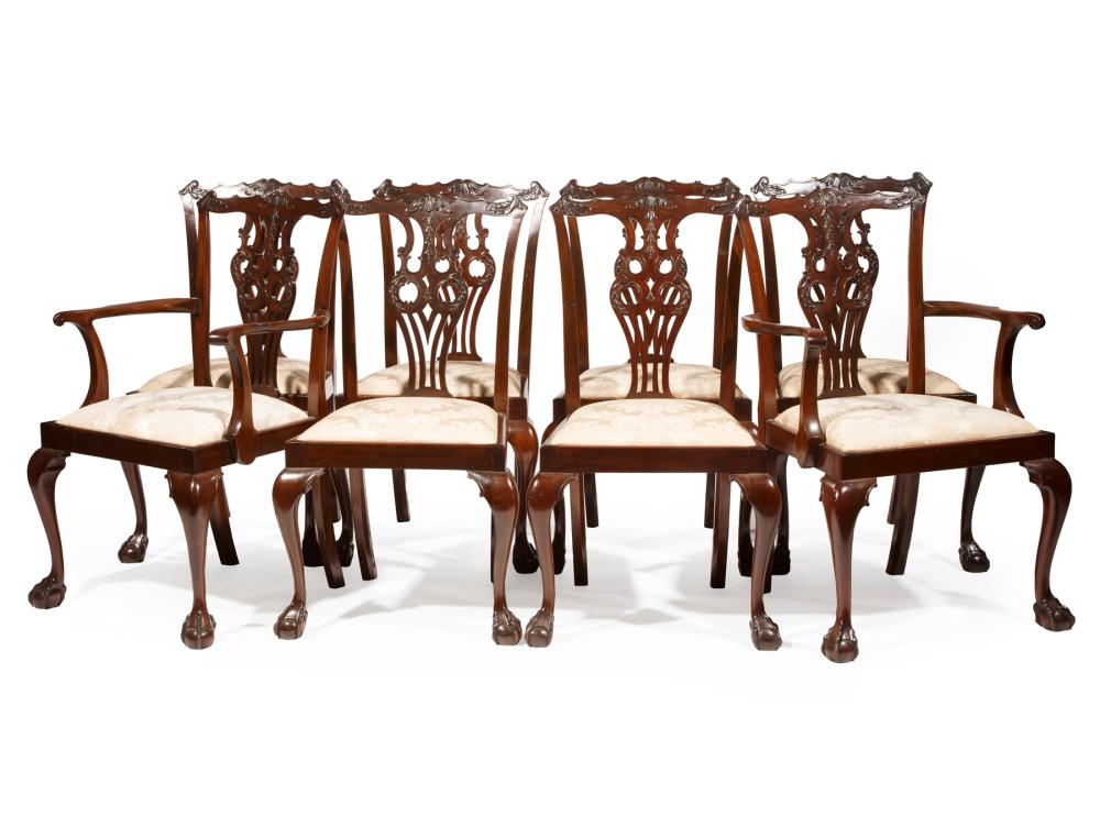 Appraisal: Eight Antique Chippendale-Style Mahogany Dining Chairs incl armchairs and six