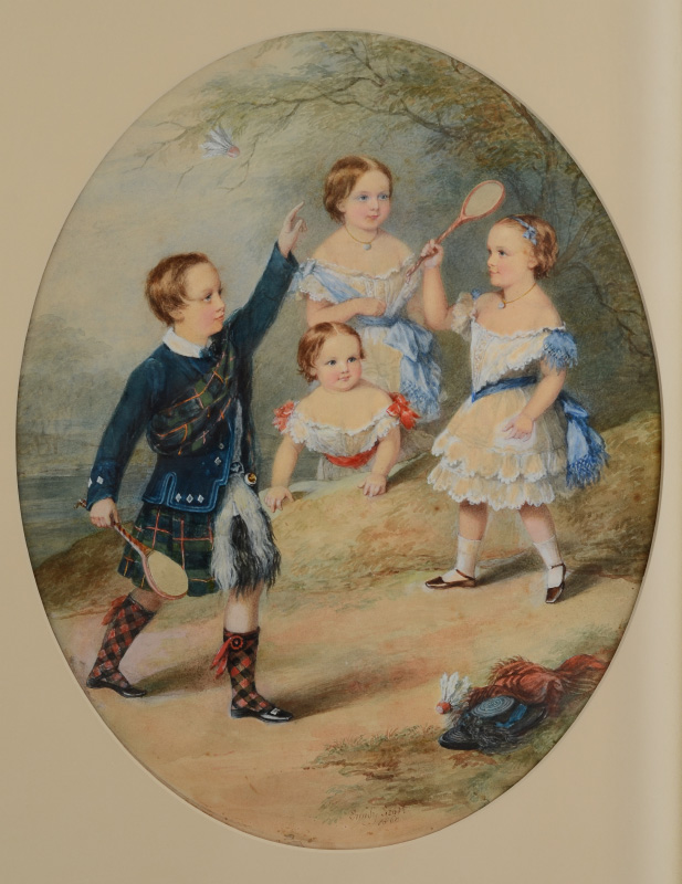 Appraisal: SCOTT Emily American th Century Children Playing Badminton Watercolor oval