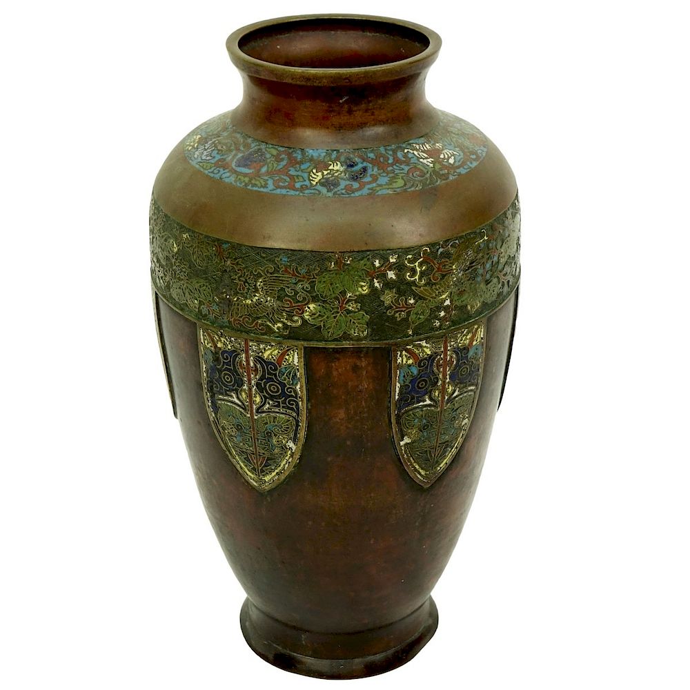 Appraisal: Large Antique Japanese Bronze Champleve Vase Large Antique Japanese Bronze