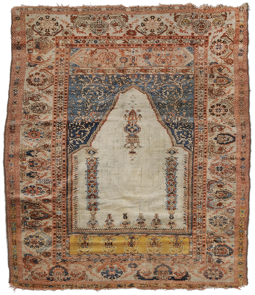 Appraisal: Finely Woven Ghordes Meditation Rug Turkish th century rectangular ivory