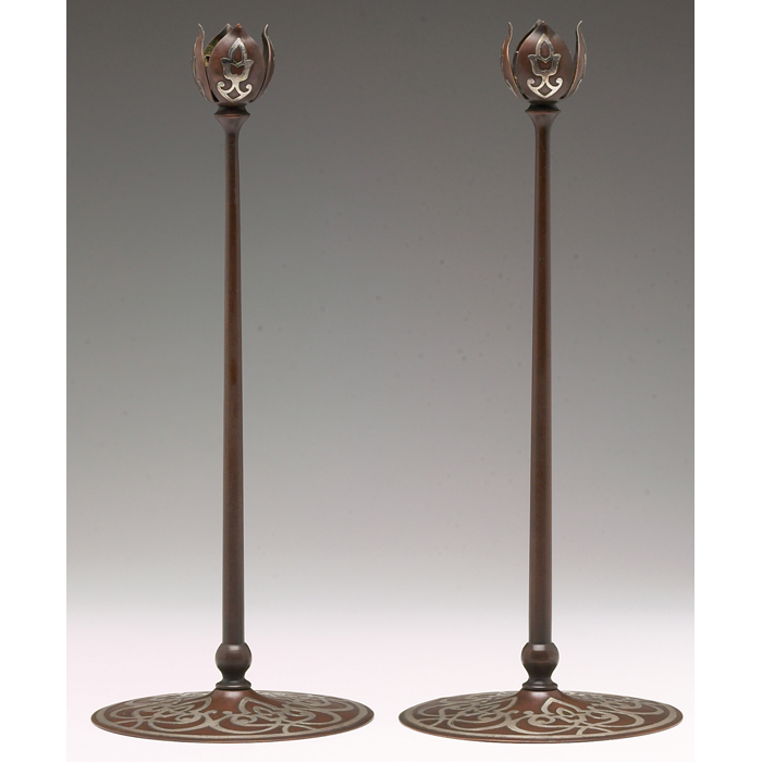 Appraisal: Nice Heintz candlesticks pair bronze with applied silver