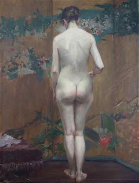 Appraisal: ADDISON THOMAS MILLAR AMERICAN - ARTIST'S MODEL WITH JAPANESE SCREEN