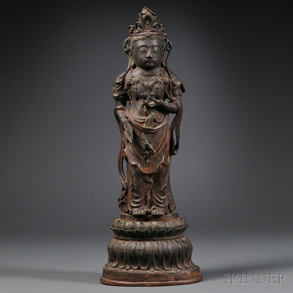 Appraisal: Polychrome Iron Figure of Guanyin China Tang Dynasty style depicting